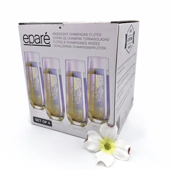 NIB Eparé Iridescent Champagne Flutes (Set of 4) - Picture 8 of 14